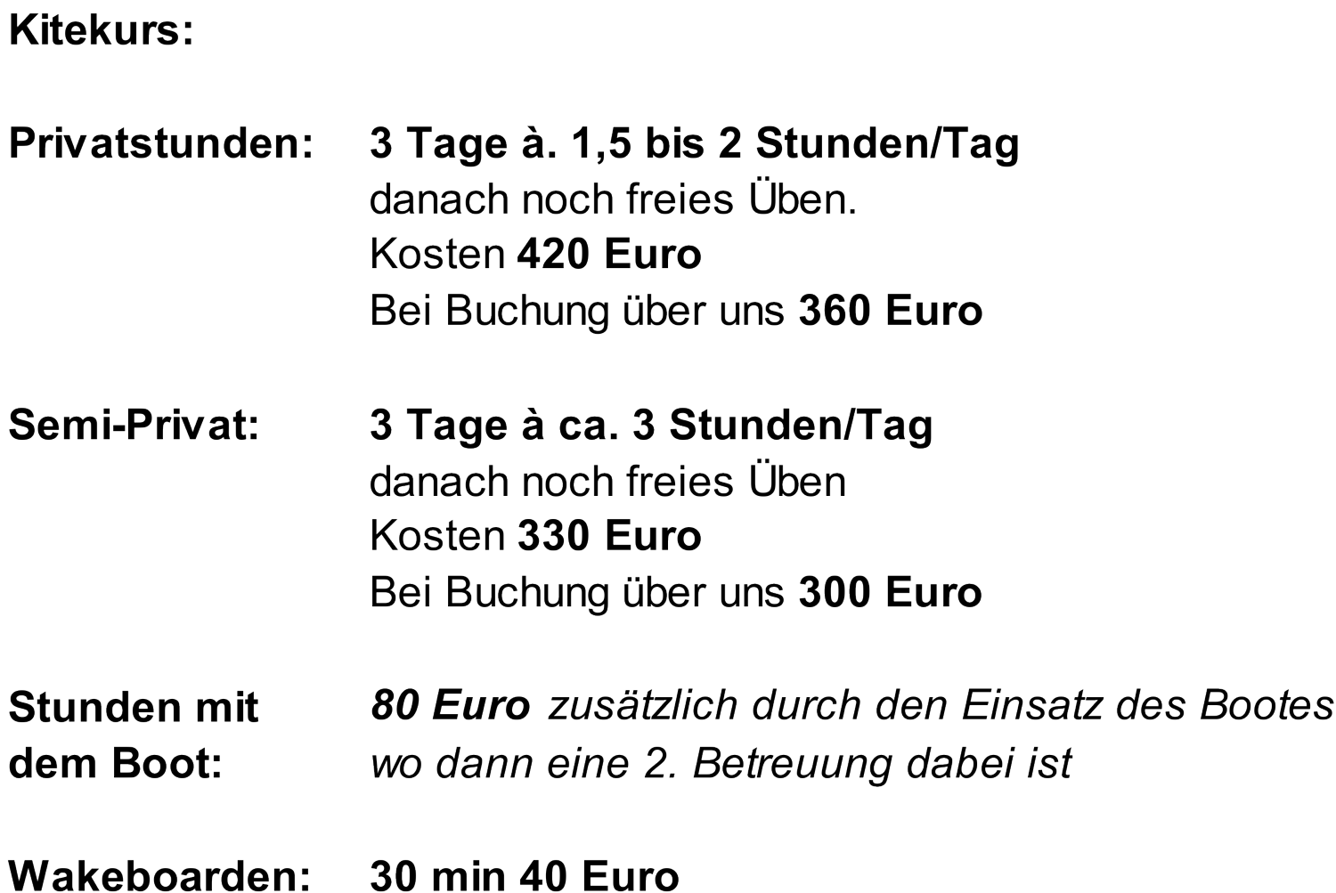 Preise Kiteschulung Preise Kiteschulung